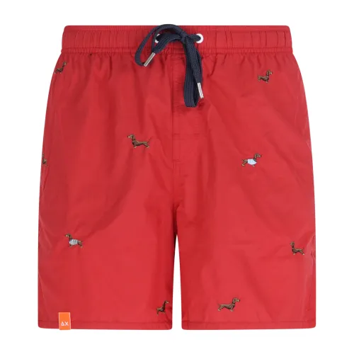Sun68 - Bermuda mare rosso con ricamo cane all over per uomo | h35112 10rosso