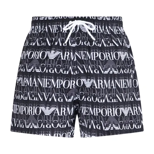 Emporio Armani - Bermuda mare nera con stampa logo all over per uomo | em000583