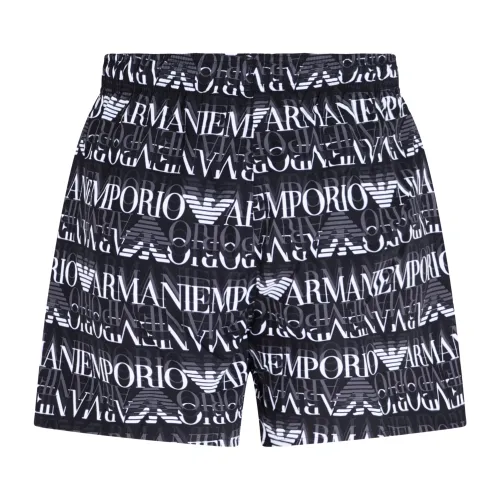 Emporio Armani - Bermuda mare nera con stampa logo all over per uomo | em000583