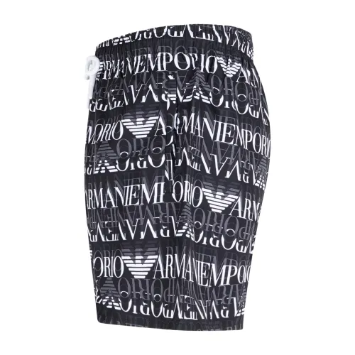 Emporio Armani - Bermuda mare nera con stampa logo all over per uomo | em000583