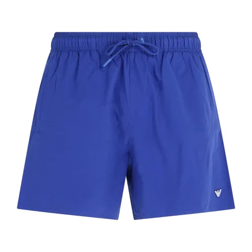 Emporio Armani - Bermuda mare blu con ricamo logo sul fronte per uomo |