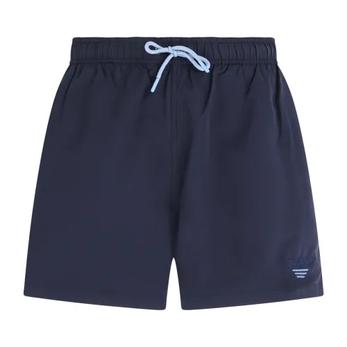 Emporio Armani - Bermuda mare blu con ricamo logo bicolore sul fronte per uomo