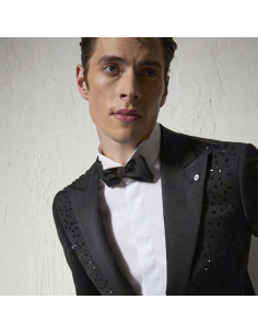 Luigi Bianchi Mantova Flirt - Abito smoking nero rever a lancia con paillette 2