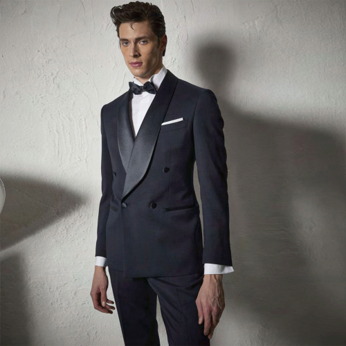 Luigi Bianchi Mantova Flirt - Abito doppiopetto nero con rever sciallato in