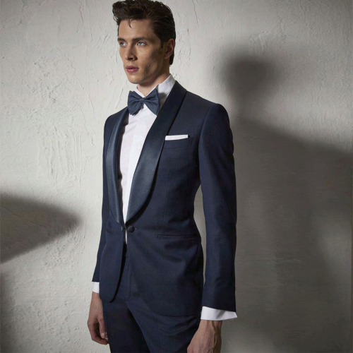 Luigi Bianchi Mantova Flirt - Abito smoking blu con rever sciallato in raso per