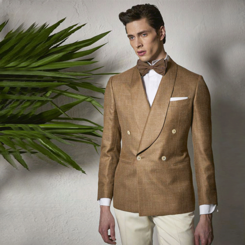 Luigi Bianchi Mantova Flirt - Abito doppiopetto beige con rever sciallato in