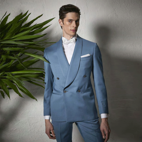 Luigi Bianchi Mantova Flirt - Abito doppiopetto azzurro con rever sciallato per