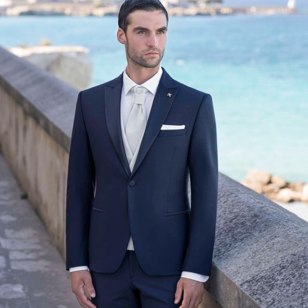 Angelo Toma - Abito smoking blu con rever classico per uomo | 