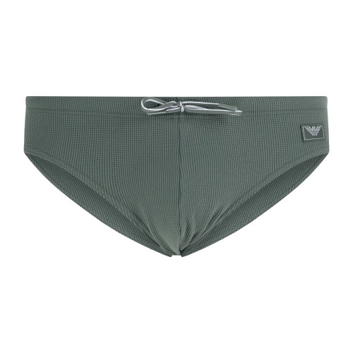 Emporio Armani - Slip mare verde in tessuto stretch a trama piquet e patch logo