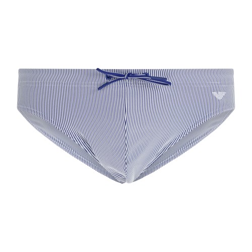 Emporio Armani - Slip mare blu in tessuto stretch a righe con ricamo logo per