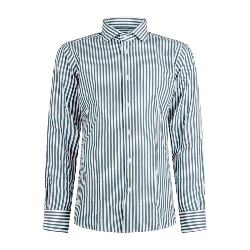 Lavorazione Sartoriale - Camicia bianca a righe verdi in cotone slim fit per