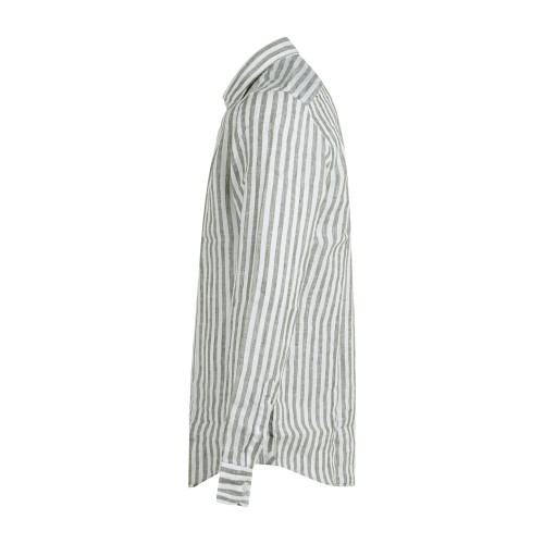 Lavorazione Sartoriale - Camicia bianca a righe verde in lino slim fit per uomo 2