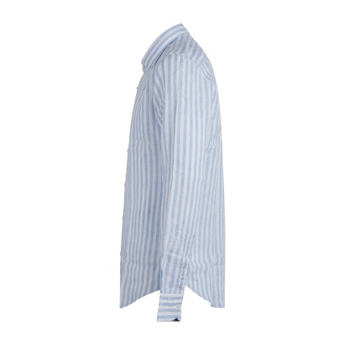 Lavorazione Sartoriale - Camicia bianca a righe celesti in lino slim fit per 2