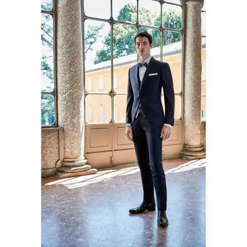 Luigi Bianchi Mantova Flirt - Abito smoking sciallato blu per uomo | 