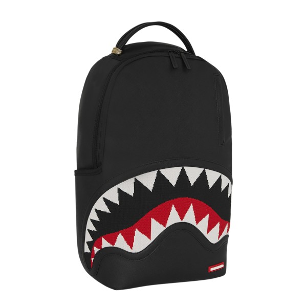 Sprayground - Zaino nero Fly knit mount dlx-satin in ecopelle e logo in tessuto