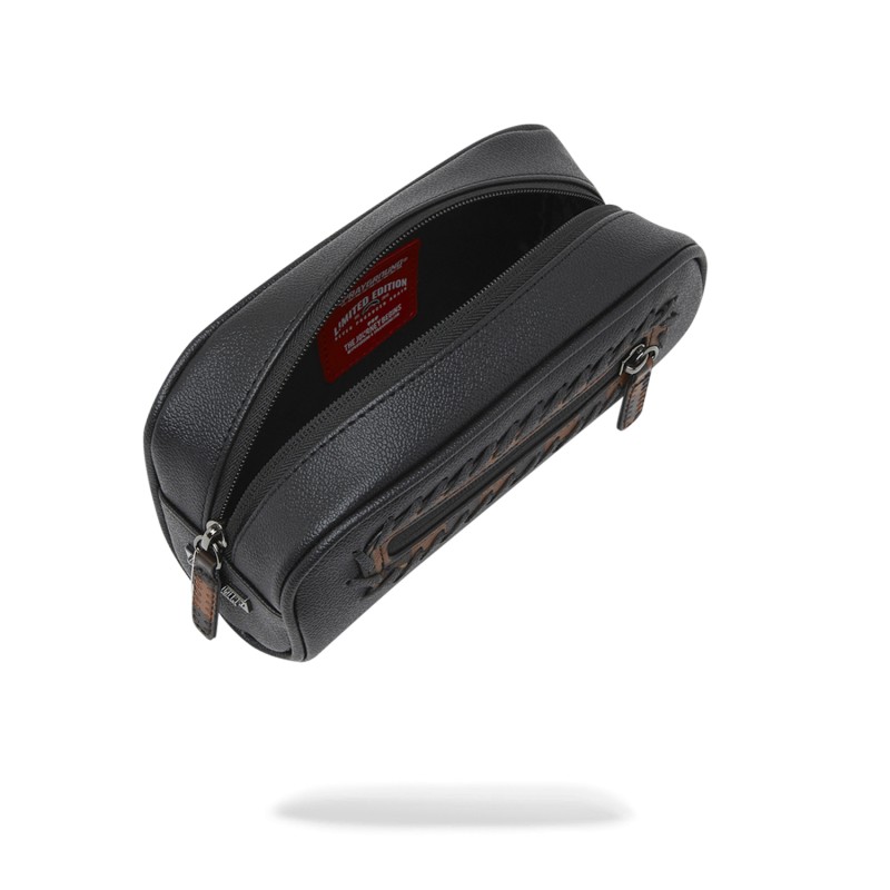 Sprayground - Astuccio nero Dose of check deux pouch con logo tono su tono per