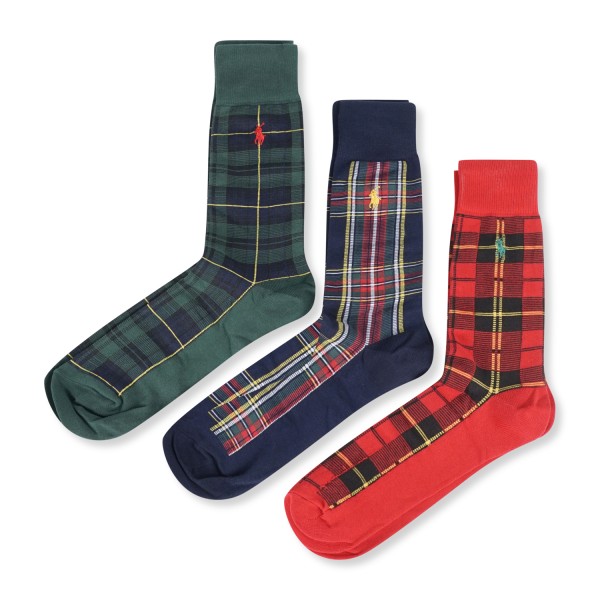 Polo Ralph Lauren - Set di 3 paia di calze multicolore a fantasia tartan per