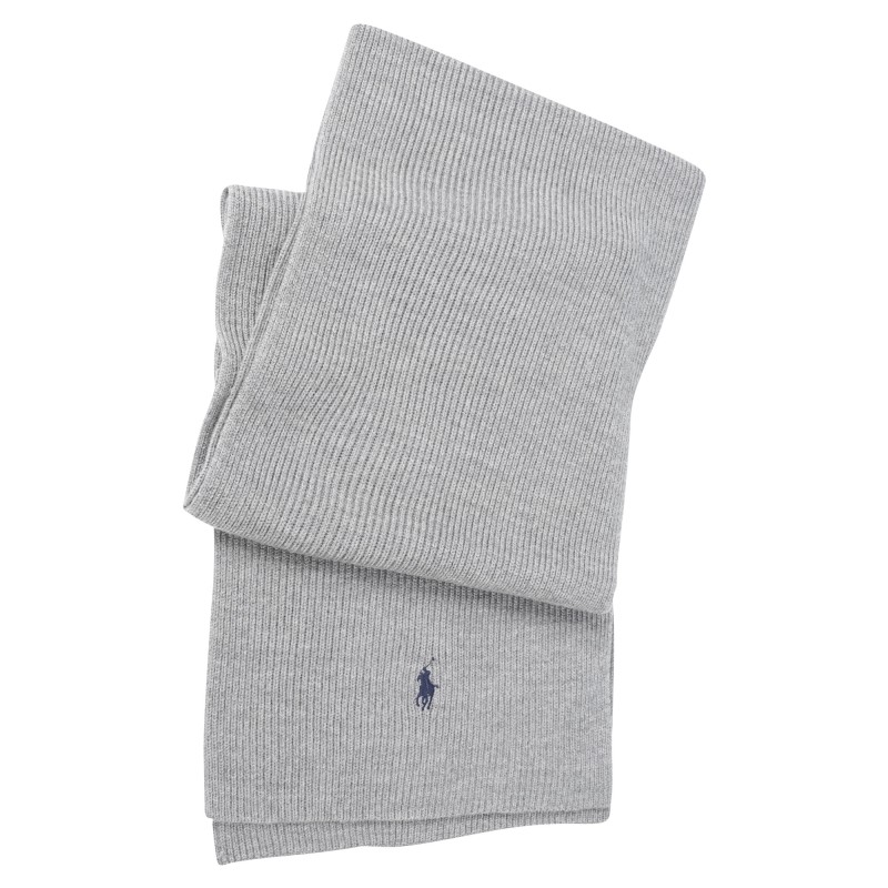 Polo Ralph Lauren - Sciarpa grigia in lana merino con lavorazione a coste per