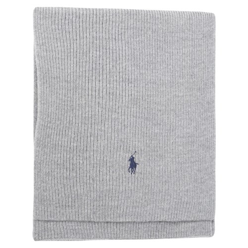 Polo Ralph Lauren - Sciarpa grigia in lana merino con lavorazione a coste per