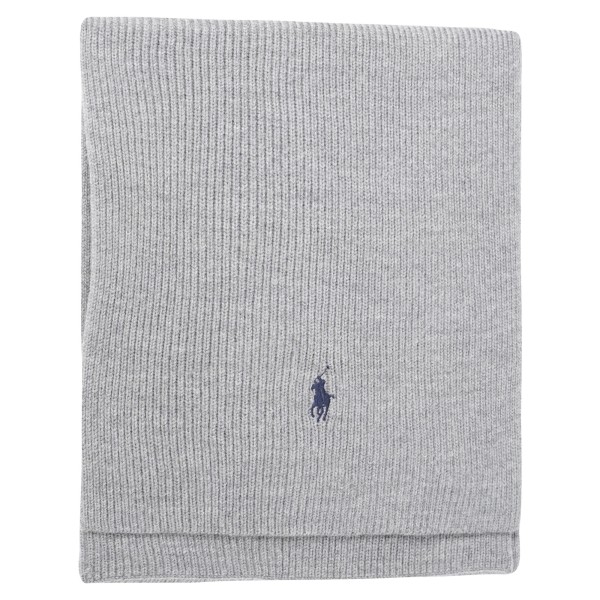 Polo Ralph Lauren - Sciarpa grigia in lana merino con lavorazione a coste per