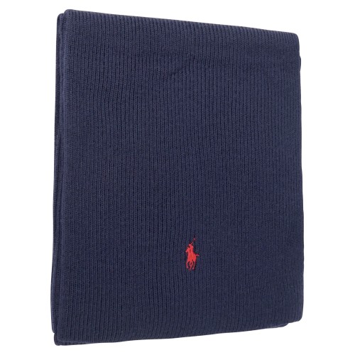 Polo Ralph Lauren - Sciarpa blu in lana merino con lavorazione a coste per uomo