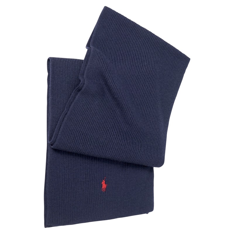 Polo Ralph Lauren - Sciarpa blu in lana merino con lavorazione a coste per uomo