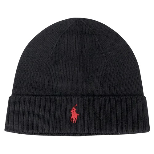 Polo Ralph Lauren - Cappello nero in lana merino con logo ricamato sul fronte
