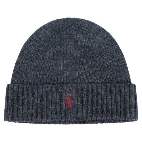 Polo Ralph Lauren - Cappello grigio in lana merino con logo ricamato sul fronte