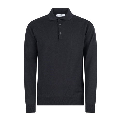 +39 Masq - Polo nera manica lunga in lana merino extrafine per uomo |
