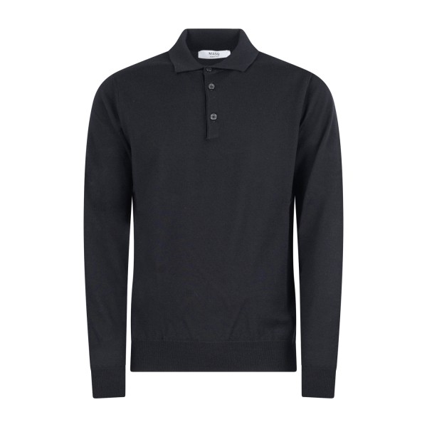+39 Masq - Polo nera manica lunga in lana merino extrafine per uomo |