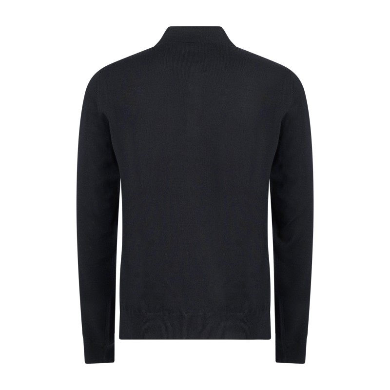 +39 Masq - Polo nera manica lunga in lana merino extrafine per uomo |