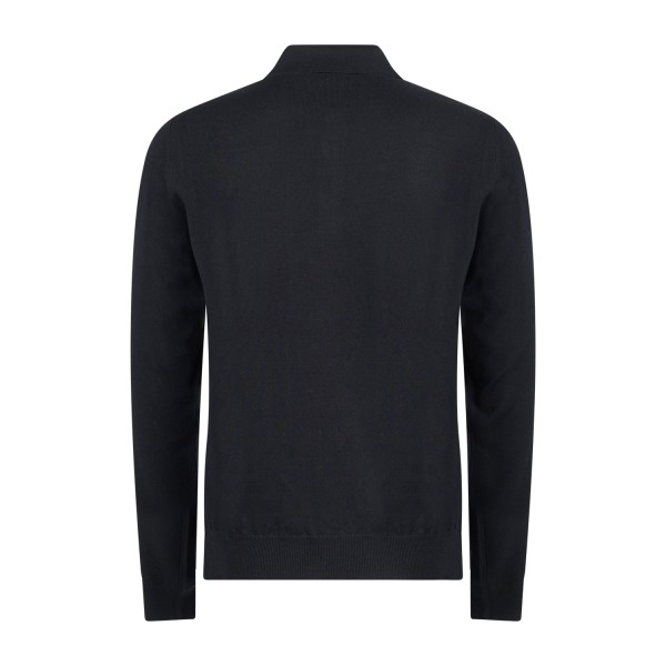 +39 Masq - Polo nera manica lunga in lana merino extrafine per uomo |