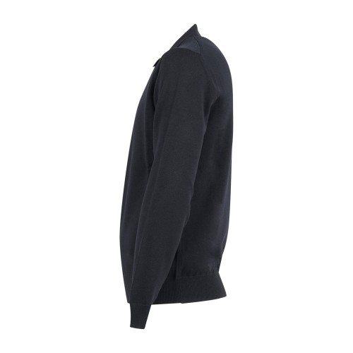 +39 Masq - Polo nera manica lunga in lana merino extrafine per uomo | 2