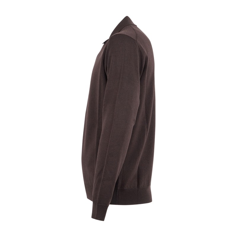 +39 Masq - Polo marrone manica lunga in lana merino extrafine per uomo |