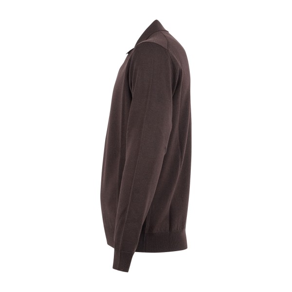 +39 Masq - Polo marrone manica lunga in lana merino extrafine per uomo |