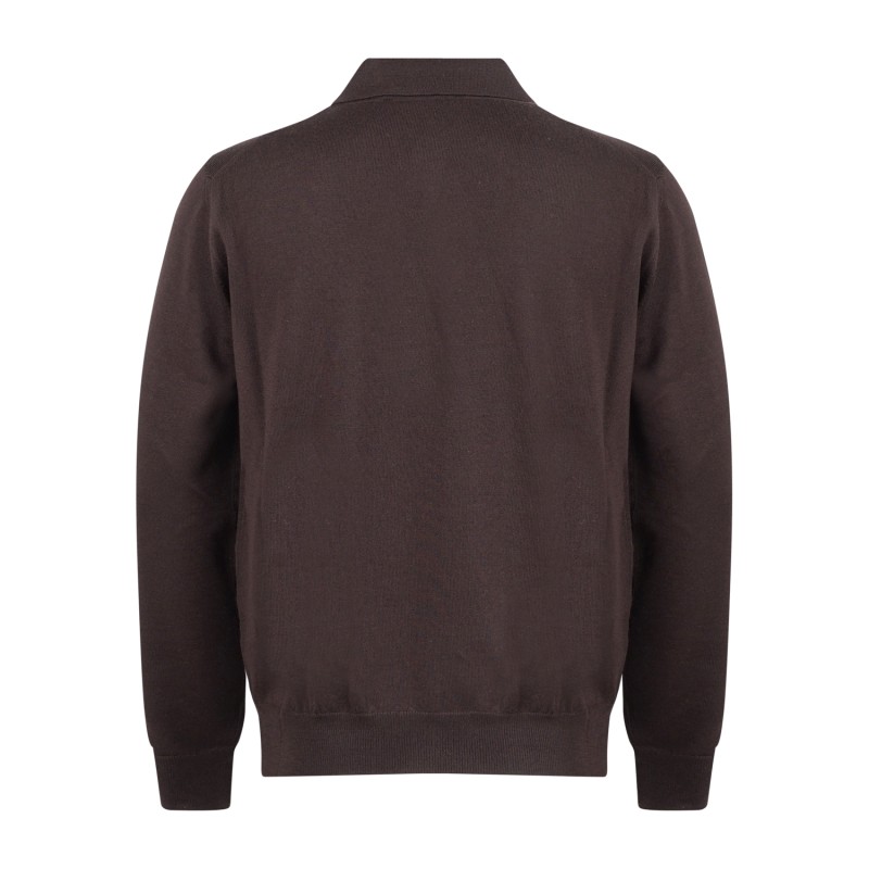 +39 Masq - Polo marrone manica lunga in lana merino extrafine per uomo |