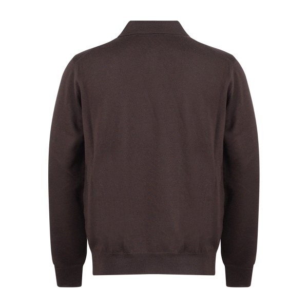 +39 Masq - Polo marrone manica lunga in lana merino extrafine per uomo |