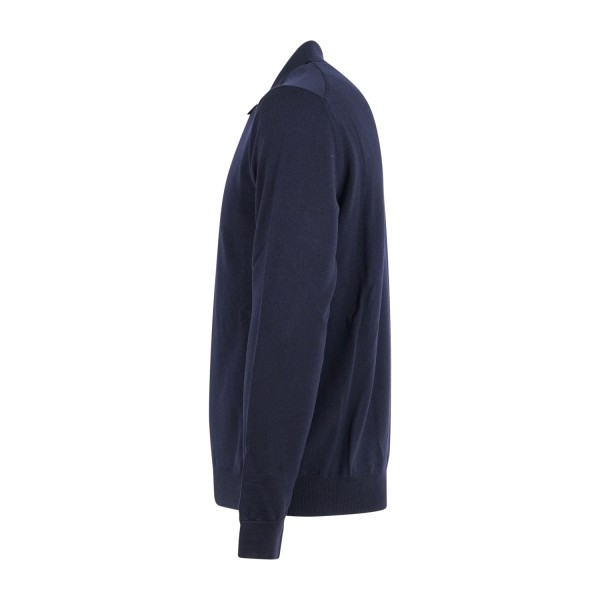 +39 Masq - Polo blu manica lunga in lana merino extrafine per uomo | m5625-5003