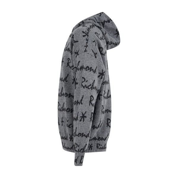 Richmond X - Maglione grigio Makrekis con cappuccio e logo allover in cashmere