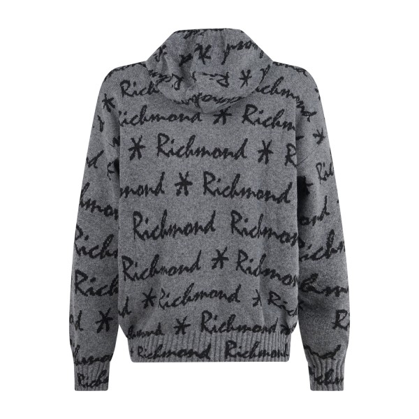 Richmond X - Maglione grigio Makrekis con cappuccio e logo allover in cashmere