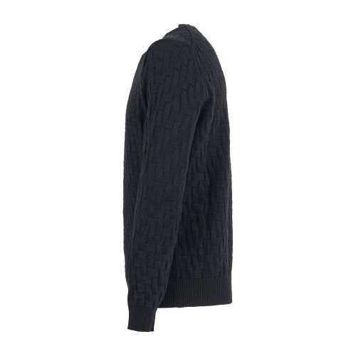 +39 Masq - Maglione girocollo nero in misto cotone e lana merino con 2