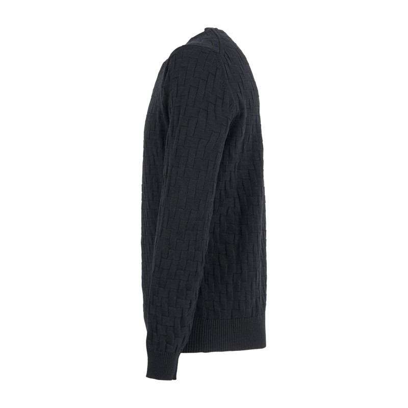 +39 Masq - Maglione girocollo nero in misto cotone e lana merino con