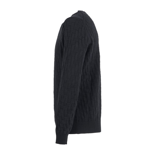 +39 Masq - Maglione girocollo nero in misto cotone e lana merino con