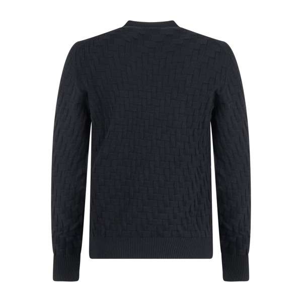 +39 Masq - Maglione girocollo nero in misto cotone e lana merino con