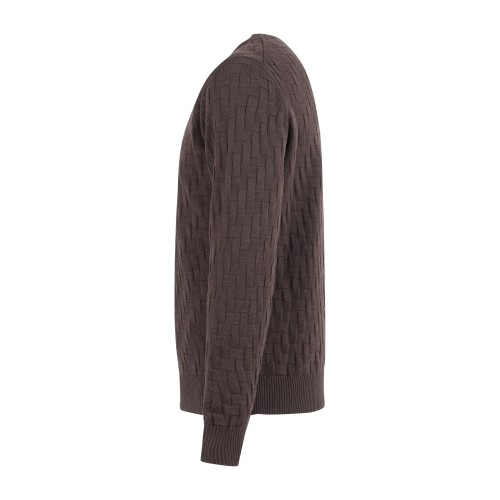 +39 Masq - Maglione girocollo marrone in misto cotone e lana merino con 2