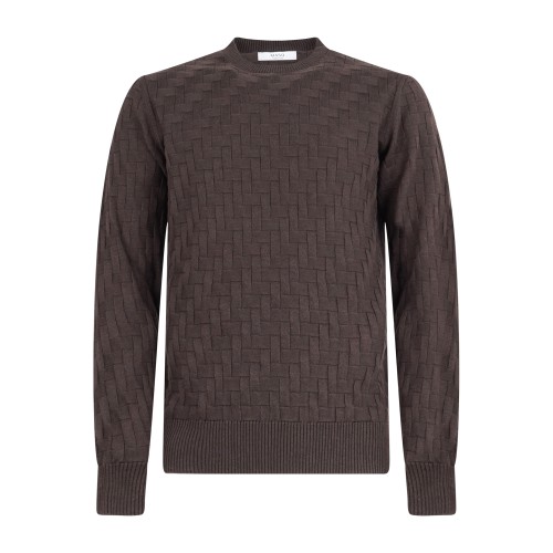 +39 Masq - Maglione girocollo marrone in misto cotone e lana merino con