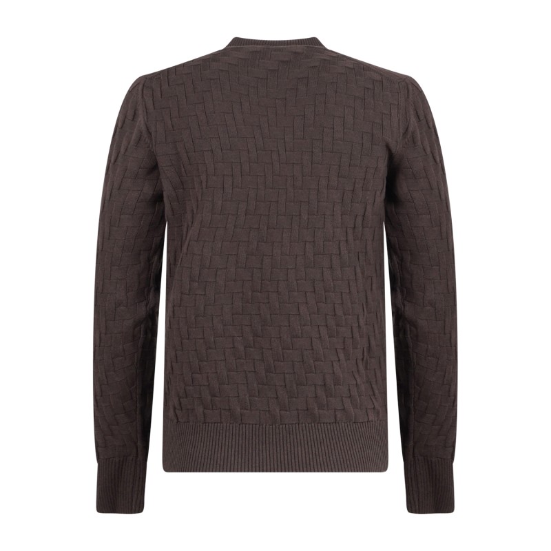 +39 Masq - Maglione girocollo marrone in misto cotone e lana merino con