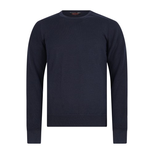 Gran Sasso - Maglione girocollo blu in lana vergine idrorepellente con