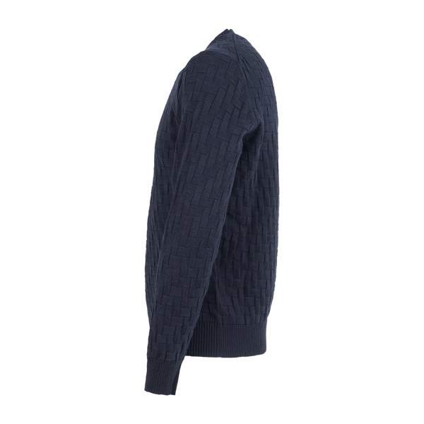 +39 Masq - Maglione girocollo blu in misto cotone e lana merino con lavorazione