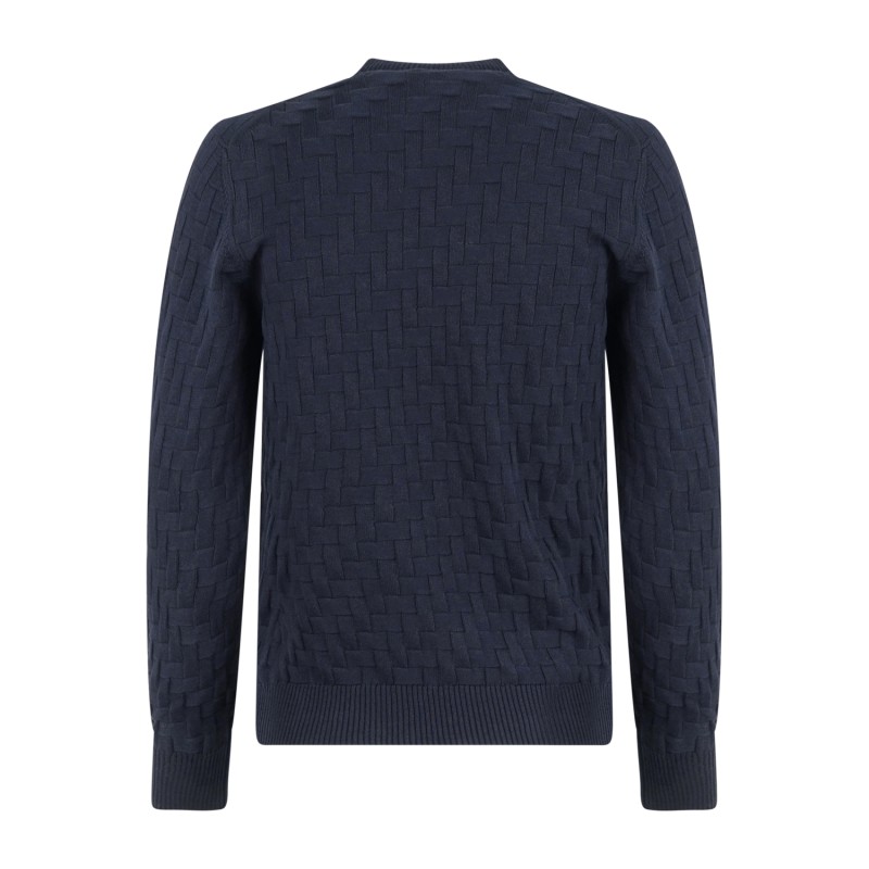 +39 Masq - Maglione girocollo blu in misto cotone e lana merino con lavorazione
